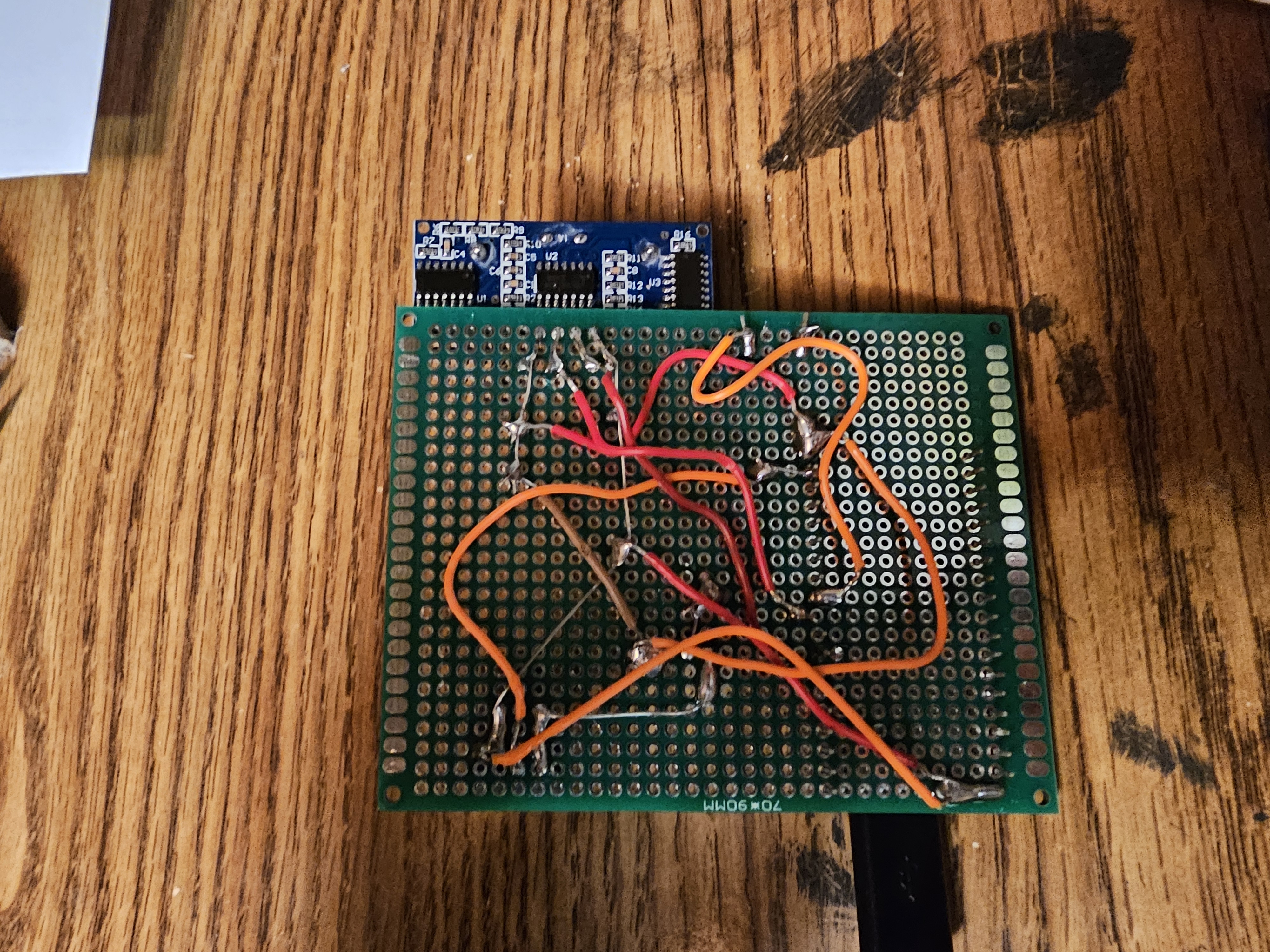 Back view of the soldered ESP32 perfboard