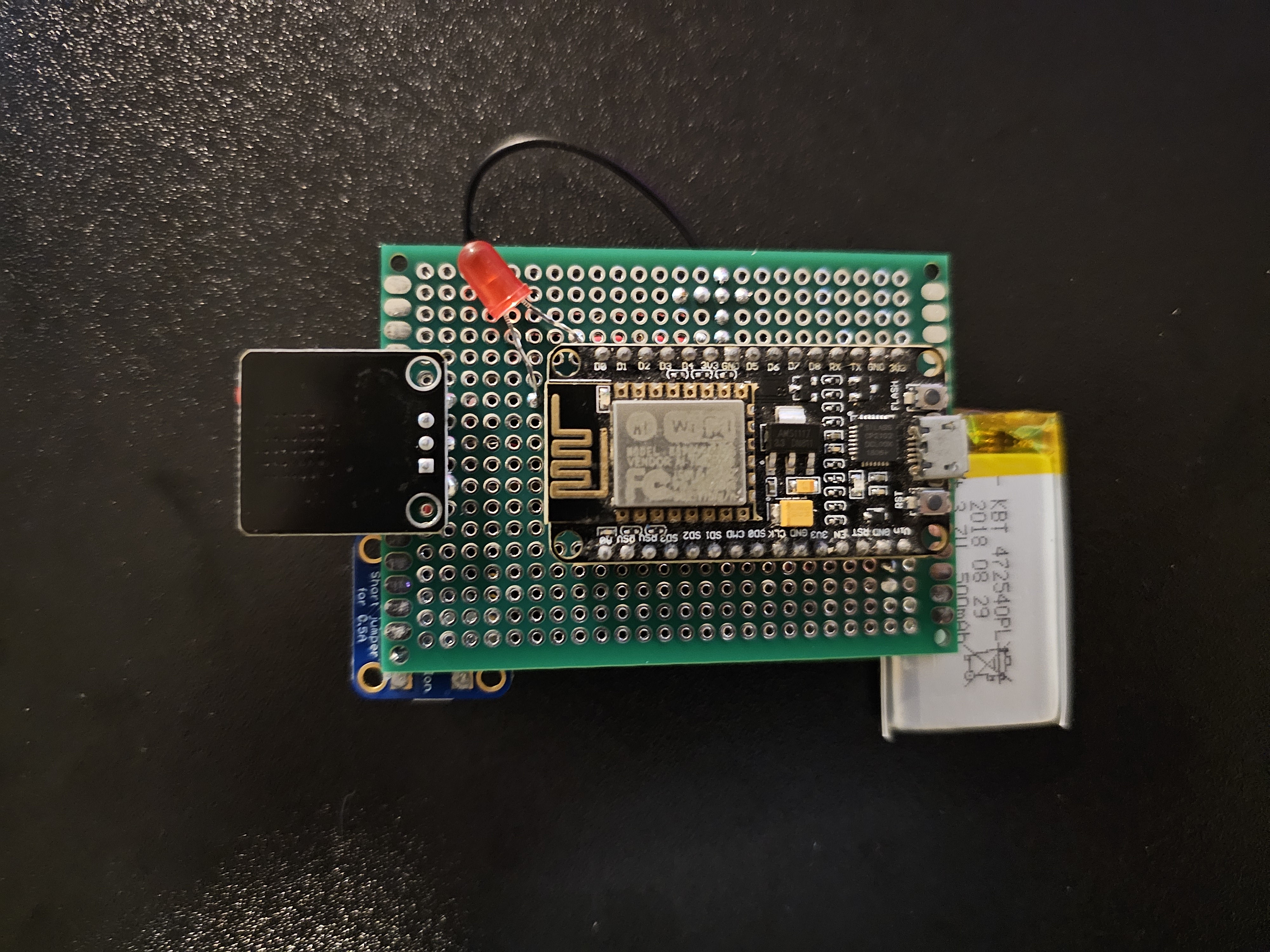 Front view of the ESP8266 perfboard